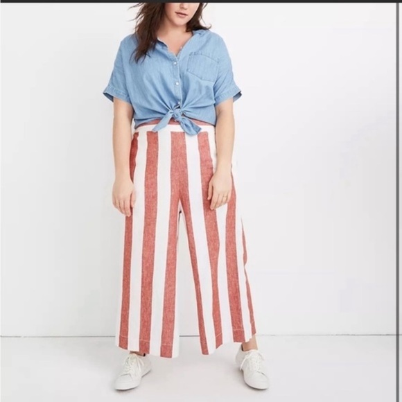 Madewell Pants - Madewell Huston Pull On Crop Pants Linen Blend Bold Stripes Size Small